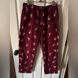 Old Navy Flannel Cotton Pajama Pants Mens M Red Santa Skiing / Skating